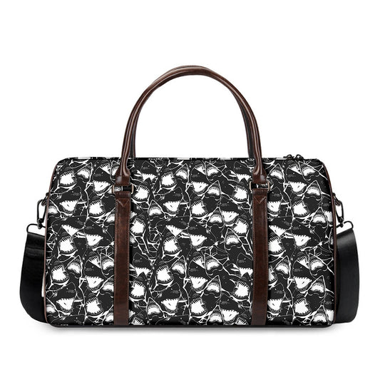 Grey And White Shark Pattern Print Duffle Bag