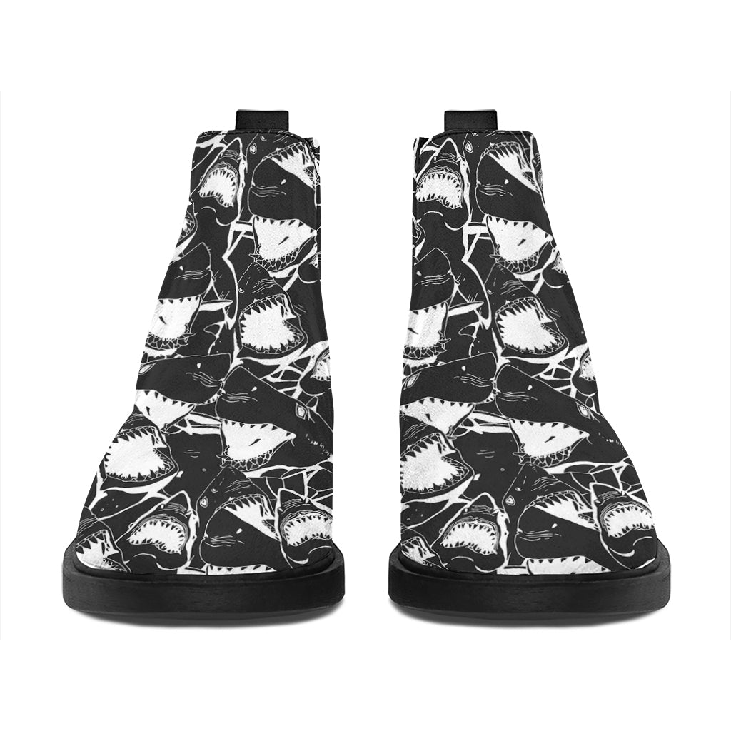 Grey And White Shark Pattern Print Flat Ankle Boots