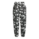 Grey And White Shark Pattern Print Fleece Lined Knit Pants