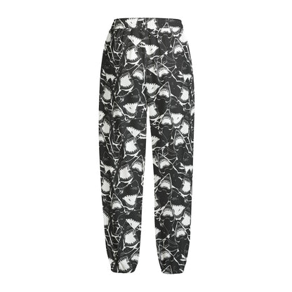 Grey And White Shark Pattern Print Fleece Lined Knit Pants