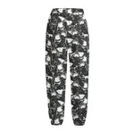 Grey And White Shark Pattern Print Fleece Lined Knit Pants