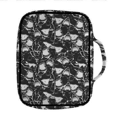 Grey And White Shark Pattern Print Front Pocket Bible Bag