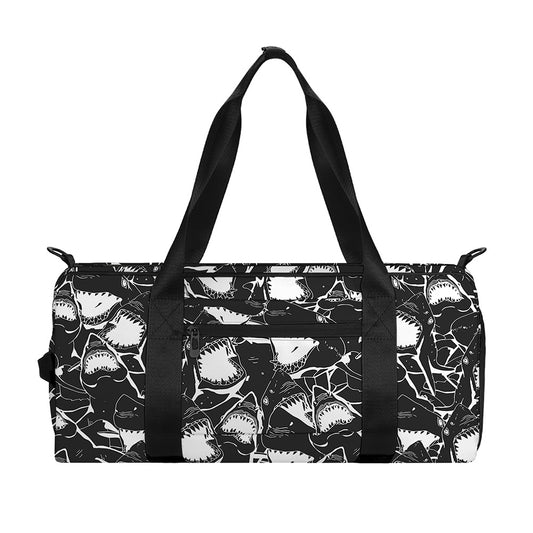 Grey And White Shark Pattern Print Gym Bag