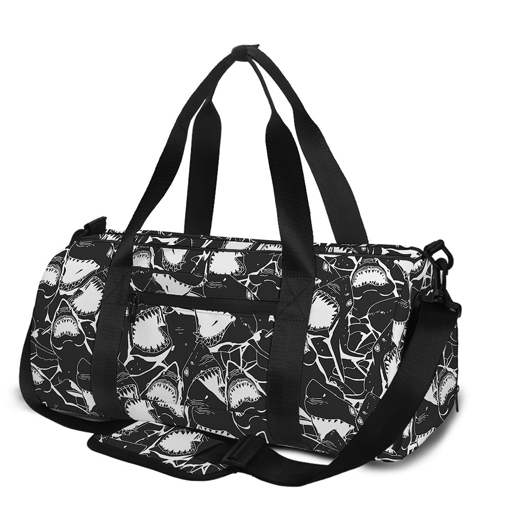 Grey And White Shark Pattern Print Gym Bag