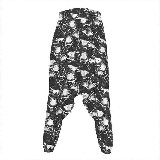 Grey And White Shark Pattern Print Hammer Pants