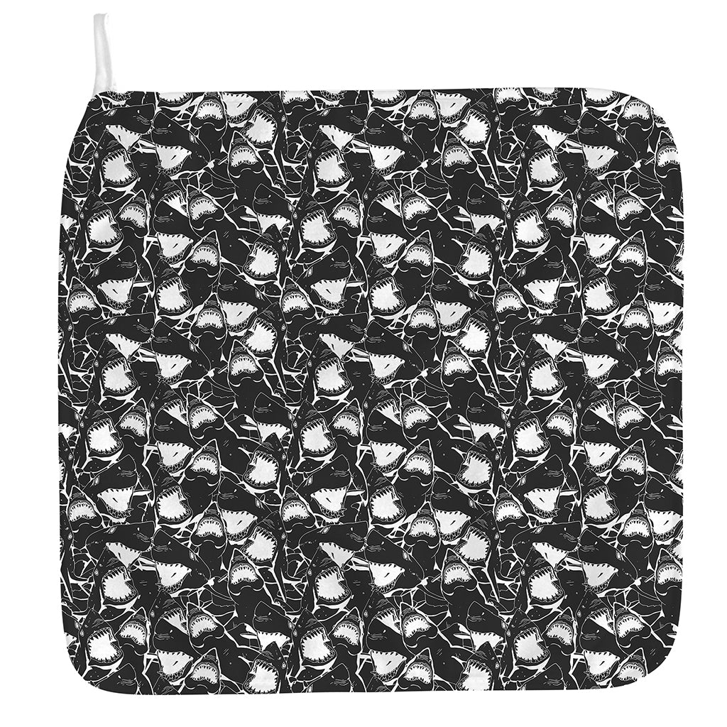 Grey And White Shark Pattern Print Hand Towel