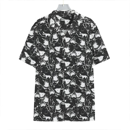 Grey And White Shark Pattern Print Hawaiian Shirt