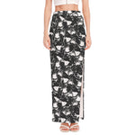 Grey And White Shark Pattern Print High Slit Maxi Skirt
