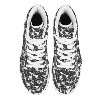 Grey And White Shark Pattern Print High Top Leather Sneakers