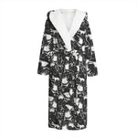 Grey And White Shark Pattern Print Hooded Bathrobe