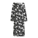 Grey And White Shark Pattern Print Hooded Bathrobe