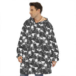 Grey And White Shark Pattern Print Hoodie Blanket