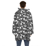 Grey And White Shark Pattern Print Hoodie Blanket