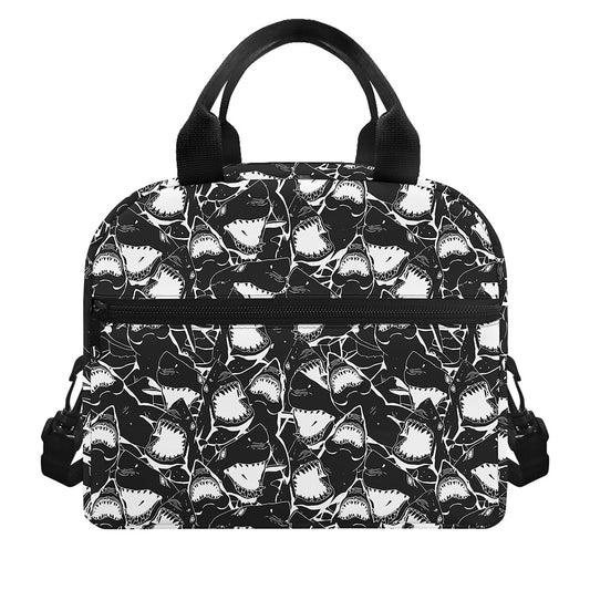 Grey And White Shark Pattern Print Insulated Lunch Bag
