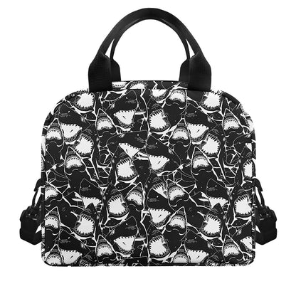 Grey And White Shark Pattern Print Insulated Lunch Bag