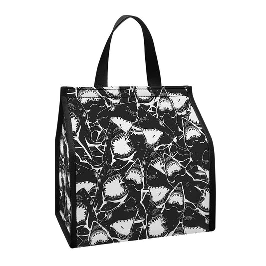 Grey And White Shark Pattern Print Insulated Lunch Tote