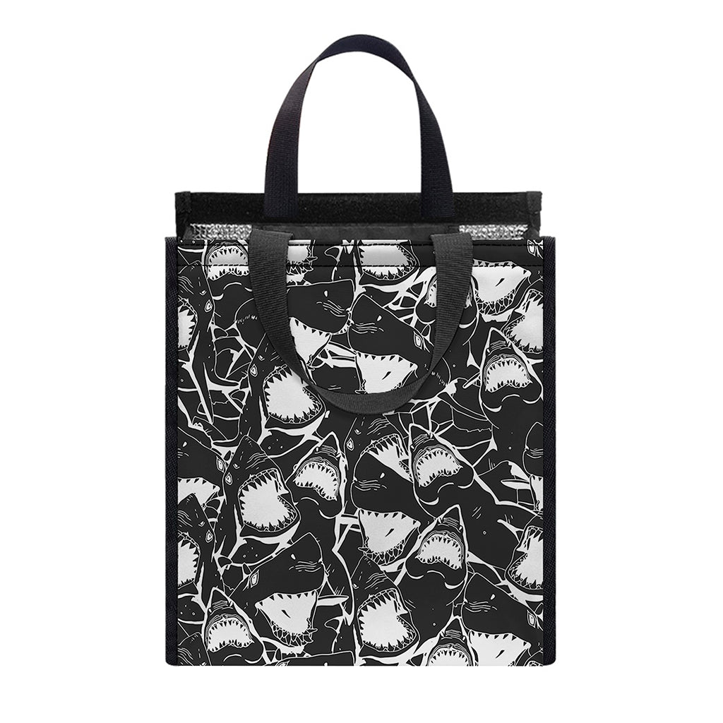 Grey And White Shark Pattern Print Insulated Lunch Tote
