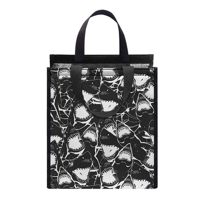 Grey And White Shark Pattern Print Insulated Lunch Tote