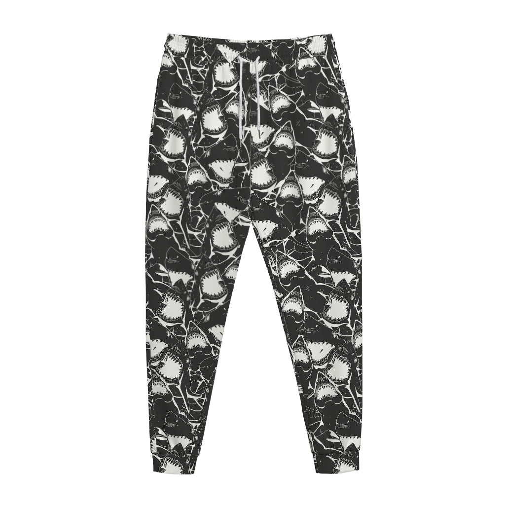 Grey And White Shark Pattern Print Jogger Pants
