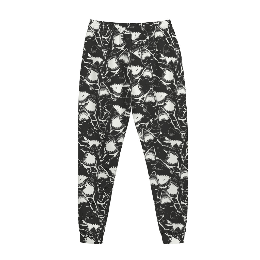 Grey And White Shark Pattern Print Jogger Pants