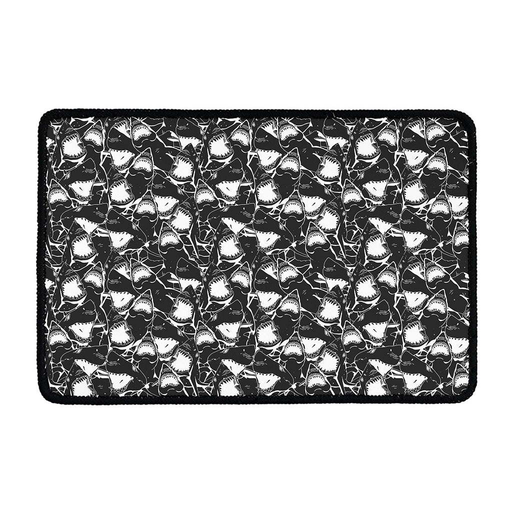 Grey And White Shark Pattern Print Kitchen Mat
