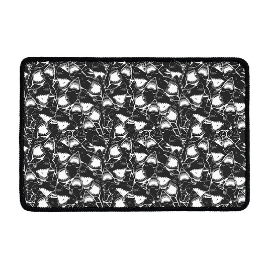 Grey And White Shark Pattern Print Kitchen Mat