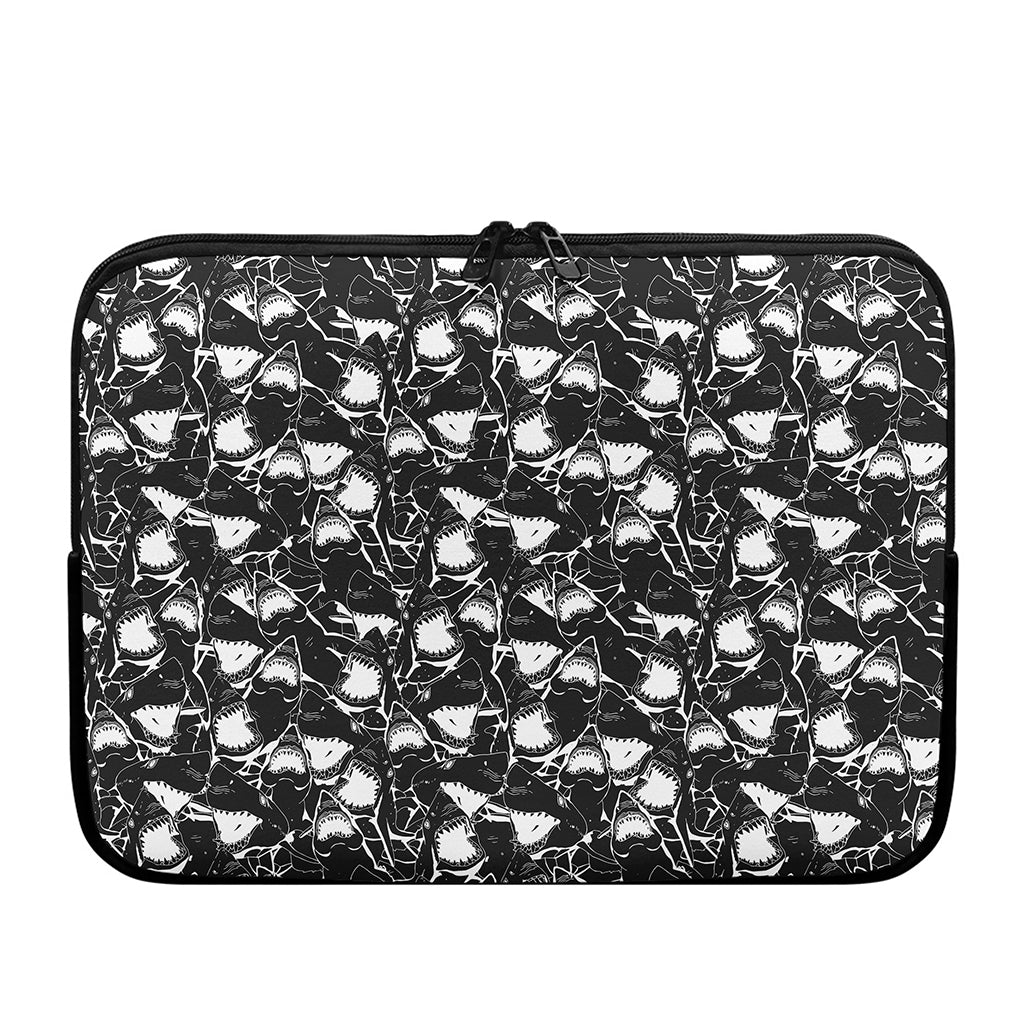 Grey And White Shark Pattern Print Laptop Sleeve