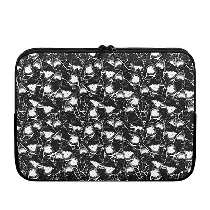 Grey And White Shark Pattern Print Laptop Sleeve