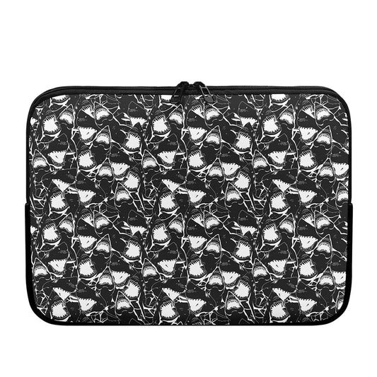 Grey And White Shark Pattern Print Laptop Sleeve