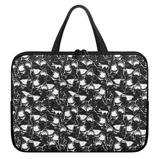 Grey And White Shark Pattern Print Laptop Sleeve With Handle