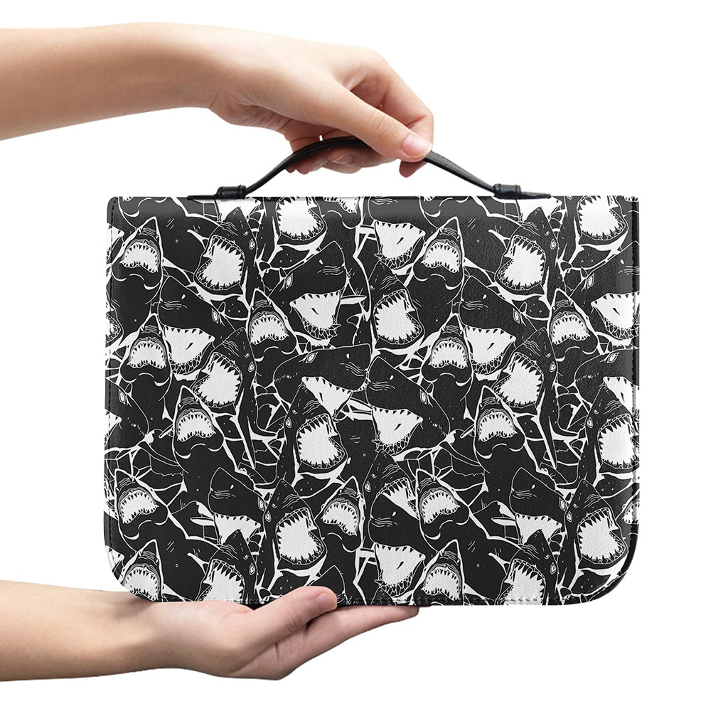 Grey And White Shark Pattern Print Leather Bible Cover