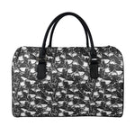 Grey And White Shark Pattern Print Leather Duffle Bag