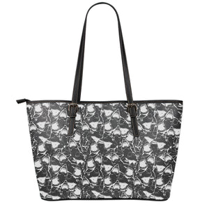 Grey And White Shark Pattern Print Leather Tote Bag