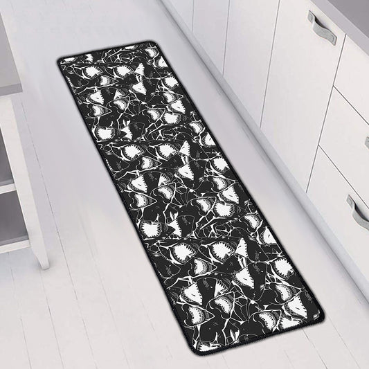 Grey And White Shark Pattern Print Long Kitchen Mat