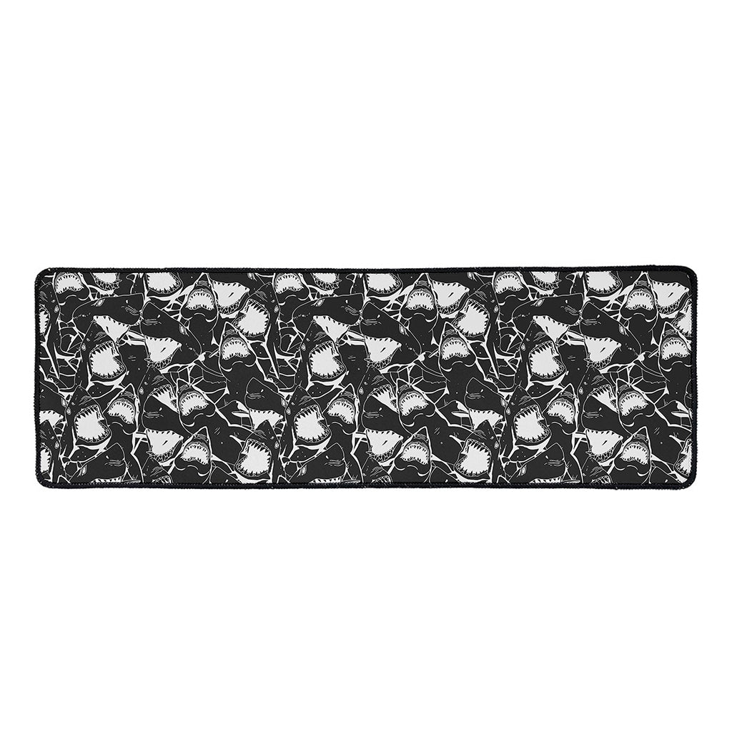 Grey And White Shark Pattern Print Long Kitchen Mat