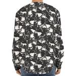 Grey And White Shark Pattern Print Long Sleeve Baseball Jersey