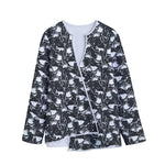 Grey And White Shark Pattern Print Long Sleeve Short Coat