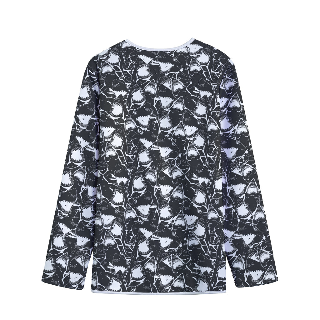 Grey And White Shark Pattern Print Long Sleeve Short Coat
