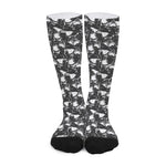 Grey And White Shark Pattern Print Long Socks