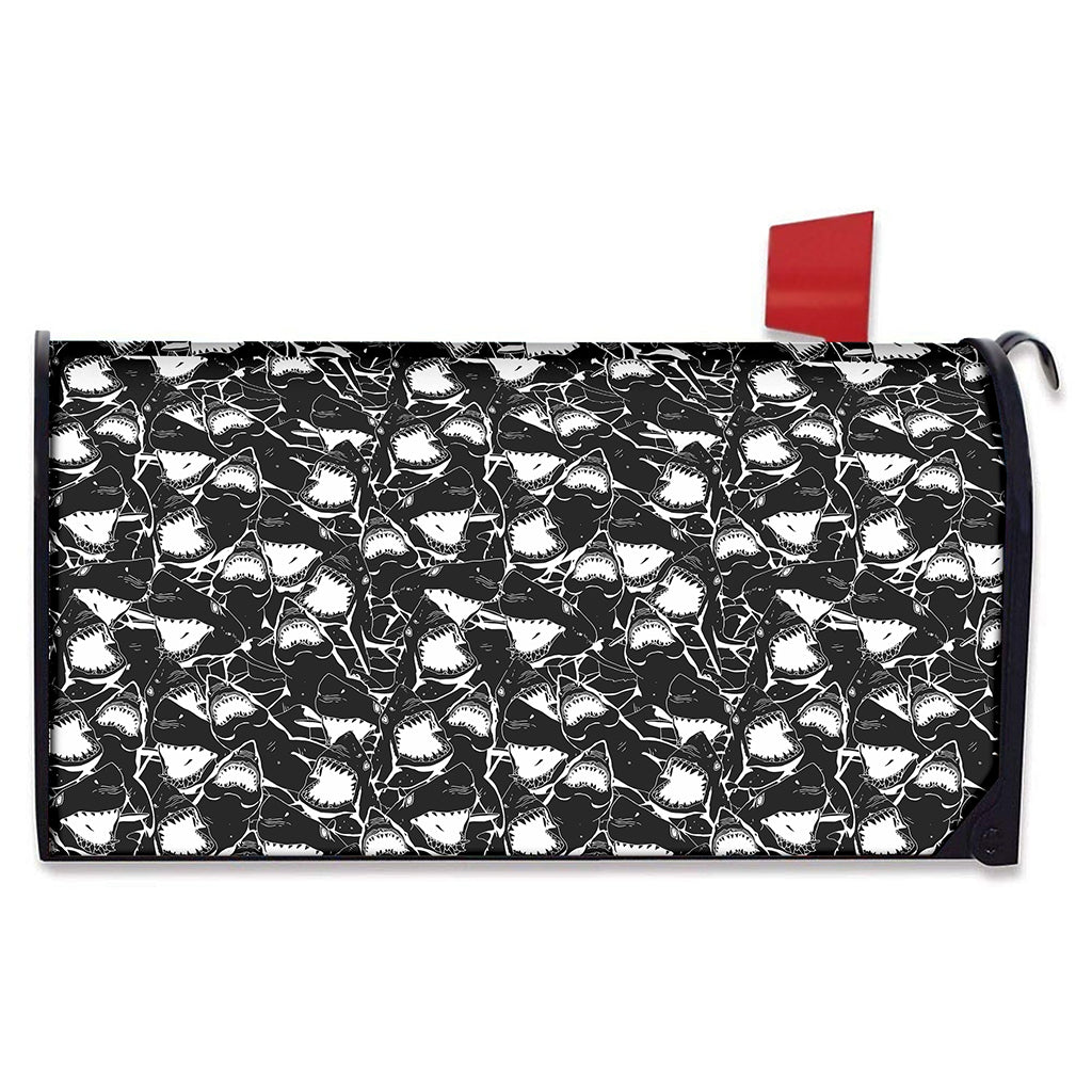 Grey And White Shark Pattern Print Mailbox Cover