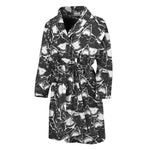 Grey And White Shark Pattern Print Men's Bathrobe