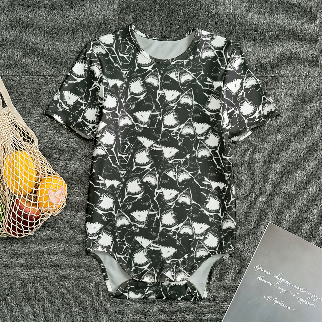 Grey And White Shark Pattern Print Men's Bodysuit