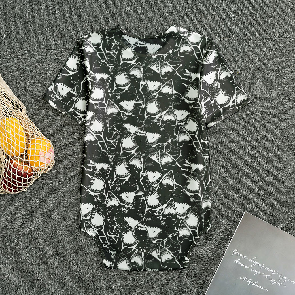 Grey And White Shark Pattern Print Men's Bodysuit