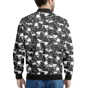 Grey And White Shark Pattern Print Men's Bomber Jacket