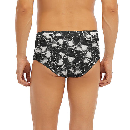 Grey And White Shark Pattern Print Men's Briefs