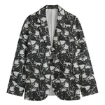 Grey And White Shark Pattern Print Men's Cotton Blazer