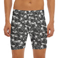 Grey And White Shark Pattern Print Men's Long Boxer Briefs