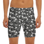 Grey And White Shark Pattern Print Men's Long Boxer Briefs
