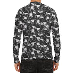 Grey And White Shark Pattern Print Men's Long Sleeve Rash Guard