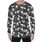 Grey And White Shark Pattern Print Men's Long Sleeve T-Shirt